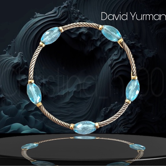 RARE David Yurman bijoux 18k blue topaz station bangle - Picture 1 of 10